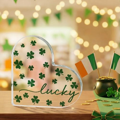 Smile St. Patrick's Day Acrylic Decor - Heart-Shaped Lucky Four-Leaf Clover Tabletop Sign - Irish Holiday Home Mantel Shelf Decoration Gift - style: Four Leaf