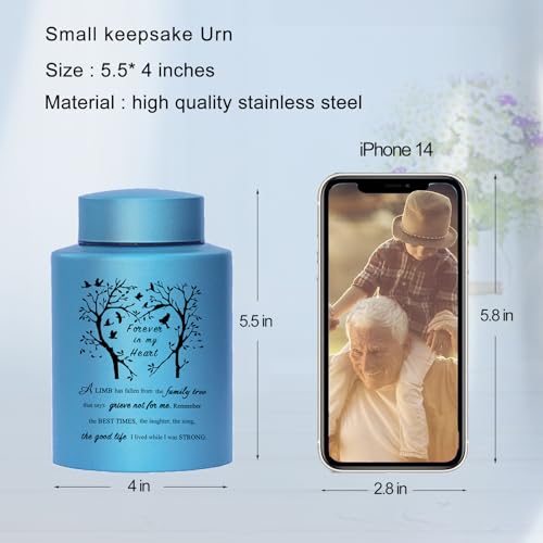 6 Inches Small Urn for Human Ashes Stainless Purple Mini Cremation Urn Small Keepsake Urn Memorial Ashes Container-Blue - size: Heart Tree-Blue
