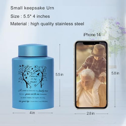 6 Inches Small Urn for Human Ashes Stainless Purple Mini Cremation Urn Small Keepsake Urn Memorial Ashes Container-Blue - size: Heart Tree-Blue