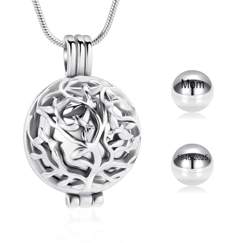 Cremation Jewelry Urn Necklace for Ashes with Hollow Mini Ball Keepsake Urn Pendant Memorial Jewelry for Ashes - color: Customize-1