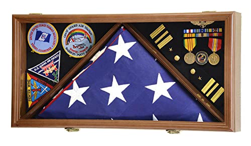 sfDisplay.com,LLC. Large Flag & Medals Military Pins Patches Insignia Holds up to 5x9 Flag Display Case Frame Cabinet Shadowbox (Walnut Finish) - color: Walnut Finish