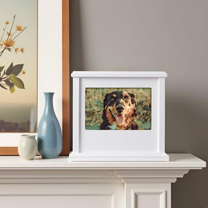 Pearhead Pet Wooden Photo Memory Keepsake Box & Urn, Memorial For Dog & Cat Ashes and Mementos, 4 × 6 Picture Insert, Medium, White