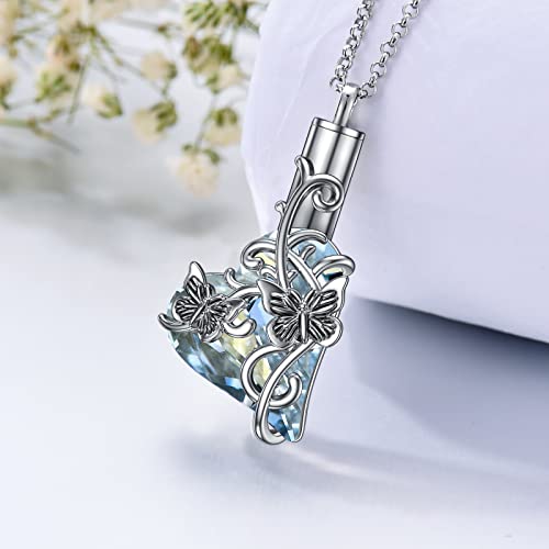 PELOVNY Urn Necklace for Ashes 925 Sterling Silver Butterfly Dragonfly Bee Phoenix Hummingbird Urn Necklaces Animal Crystal Cremation Jewelry for Ashes Cat Dog Pet Memorial Gifts - color: 03-Butterfly Urn A
