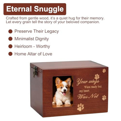 Pet Memorial Urns for Dog or Cat Ashes, Large Wooden Funeral Cremation Urns with Photo Frame, Keepsake Memory Box with Flannel Lining (Brown)