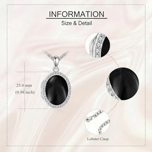 ONEFINITY Locket Necklace Photo Necklace Memorial Jewelry Gifts for Women Mom Wife - color: Black Onyx