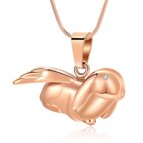 Bunny Rabbit Urn Pendant Necklace - Stainless Steel Cremation Ashes Jewelry for Pets Keepsake Memorial Ashes Locket - color: Rosegold-A