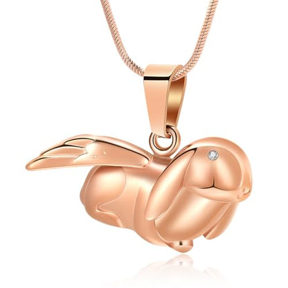 Bunny Rabbit Urn Pendant Necklace - Stainless Steel Cremation Ashes Jewelry for Pets Keepsake Memorial Ashes Locket - color: Rosegold-A