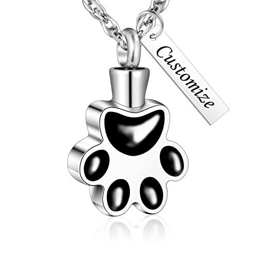 abooxiu Paw Print Urn Necklace for Ashes Cremation Necklace for Pet Ashes Stainless Steel Ash Necklace Memorial Ash Holder - color: Black-Engraving