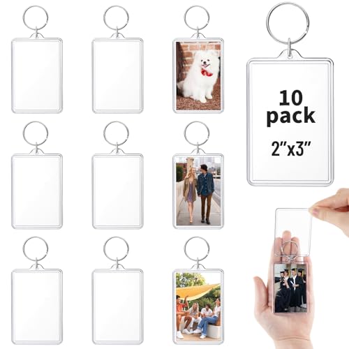 10 Pcs Acrylic Photo Keychain Bulk, Clear Photo Keyrings for Zink Photo Paper 2x3 inch, Shatterproof Acrylic Keychains with Split Rings, DIY Custom Keyring Frames for Gifts, Parties & Crafts - color: 10pcs