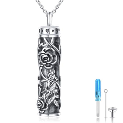 925 Sterling Silver Urn Necklaces for Women Claddagh/Angel Wings/Guitar/Butterfly/Tree of Life Ashes Memorial for Loss Keepsake Jewelry Present Easter Day of the Dead - style: Rose Flower