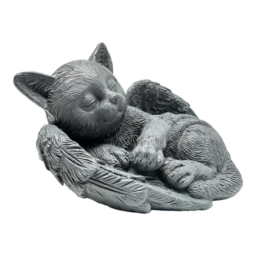Small Cat Memorial Stone Commemorates Our Lost Fur Baby,Peaceful Sleeping Cat Angel Statue for Garden,Indoor,Pet Grave Markers,and Loss of Cat Sympathy Gift(Gray) - color: Gray, size: Small