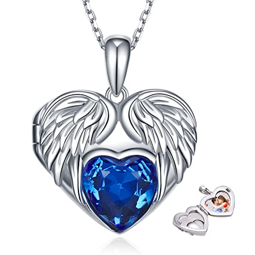 Memorial Necklace 925 Sterling Silver Urn Necklace for Ashes and Locket Necklace Memory Jewelry for Women Men - color: Angel Wing