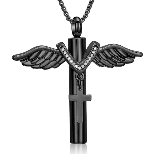 Oinsi Black Cross Urn Necklace For Ashes Of Loved Ones With Birthstone Always In My Heart Cremation Jewelry Keepsake Pendant Women Men - color: Z-Black