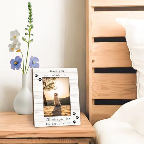 Dog Memorial Picture Frame 5x7, Memorial Pet Photo Frame, Pet Memorial Gifts for Dogs Cats, I'll Miss You Loss of Dog Sympathy Gift Wooden Picture Photo Frames for Desk Home Room Decor