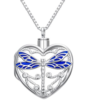 WINNICACA Cremation Jewelry for Ashes Locket Ashes Necklace Urn Necklace for Women Sterling Silver Cremation Necklace for Ashes Fine Keepsake Picture Necklace Memorial Jewelry - style: B02-Dragonfly Urn Locket Necklace