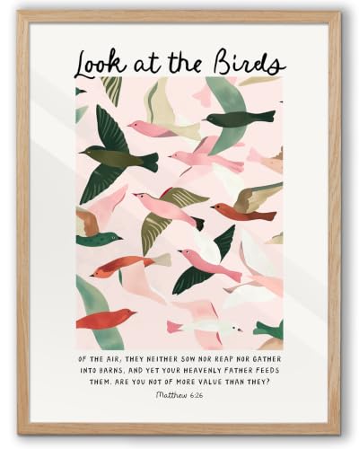 EcoHest 18x24 in Matthew 6:26 Look at the Birds Framed Christian Wall Art - color: Framed Birds, size: 24"L x 18"W