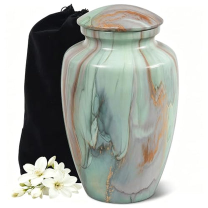 Green Marble Finish Cremation Urn for Ashes Adult Male Female - size: Large,Green Marble Finish