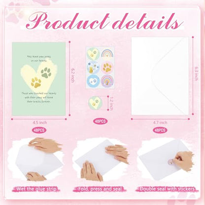 Motiskyy 48 Pack Pet Sympathy Cards for Dogs Cats Loss Sympathy Card Bulk with Envelopes and Stickers Loss of Pet Dog Cat Rainbow Bridge Condolences Gifts (Pastel) - style: Pastel