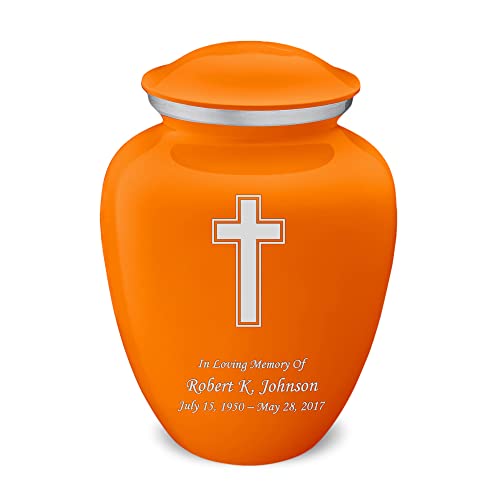 Adult Personalized Simple Cross Cremation Urns for Human Ashes I Large Burnt Orange Funeral Urn for Men and Women I 200 lbs - color: Burnt Orange
