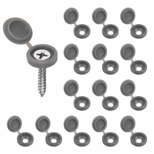 HARFINGTON 200pcs Plastic Hinged Screw Cover Caps 5.4mm / 0.21" Shutter Screw Caps Fold Snap Washer Covers for Windows Outside Railings Furniture, Gray - color: Gray, size: 0.21"