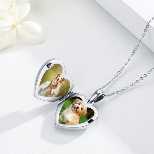 Heart Photo Locket Necklace Sterling Silver for Women | Dragonfly, Butterfly, Turtle, Dog Paw and Mother Daughter Styles, Jewelry Gifts for Mom Christmas Birthday Anniversary. - style: 3-Dog Paw Print