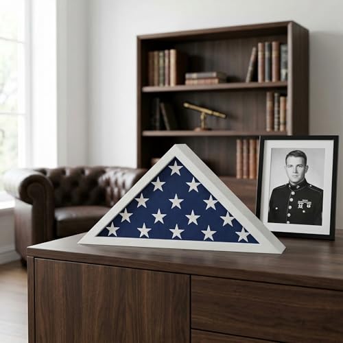 Americanflat Large Flag Display Case for Folded 5x9.5' Burial Flags - Engineered Wood Display Box for Wall or Tabletop - Silhouette Collection - White - color: White, style: 5x9.5 Burial Flag