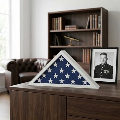 Americanflat Large Flag Display Case for Folded 5x9.5' Burial Flags - Engineered Wood Display Box for Wall or Tabletop - Silhouette Collection - White - color: White, style: 5x9.5 Burial Flag