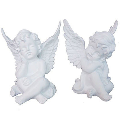KiaoTime l Set of 2 Resin Adorable Cherubs Angels Statues Figurine Guardian Angel Garden Angels Sculpture Cute Angel Collection Wings Angel Memorial Statue 4.25"