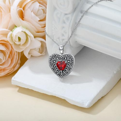 Heart Photo Locket Necklace 925 Sterling Silver Birthstone Gemstone That Holds 2 Pictures Locket Necklace Jewelry Gifts for Mother Women Mom Mother's Day Christmas Birthday - style: 01-Jan-Garnet