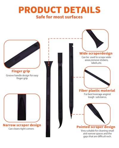 15 PCS Carbon Fiber Plastic Scrapers Tool, Non-Scratch Scraper Tool for Tight Spaces, Multi-Purpose Label Scraper Pen-Shaped, for Car Cleaning Supplies, Kitchen, Crevices, Stains (Black) - color: 15 Pcs Black