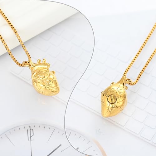 XSMZB Heart Cremation Jewelry Ashes Pendant for Human Pet Funeral Urn Necklace for Ashes Women Men Memorial Urn Jewelry - color: Gold