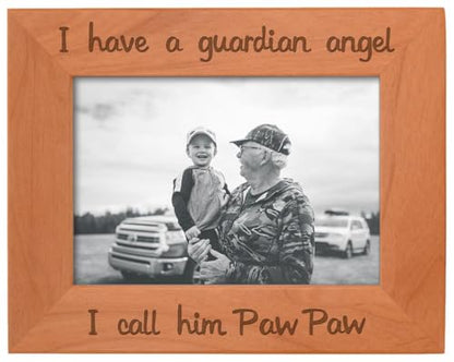 ThisWear Bereavement Paw Paw Have Guardian Angel Wood Frame - Landscape 5x7 | Sentimental Photo Frame, Laser Engraved, Holds 5x7 Photo, Grandpa Remembrance Frame Paw Paw - size: 5x7 Photo - Landscape