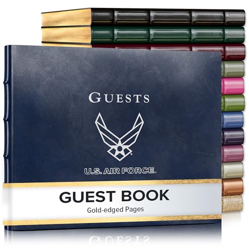 Gallery Leather Wedding Guest Book - for Reception, Baby and Bridal Shower | Birthday Party & Vacation Home - 192 Lined Pages to Sign In & add Polaroid Photo - 9x7" - Acadia Navy - US Air Force - color: Acadia Navy - United States Air Force