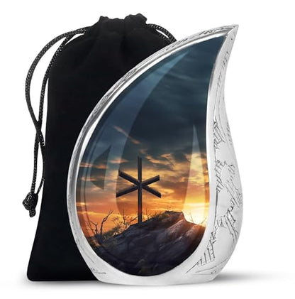 Christ Sunset Cremation Urns for Human Ashes Adult Male - Large Urn for Human Ashes Adult Female - Burial Gift for Funeral - 10inch & 200 Cubic Inches Capacity Include Velvet Bag - color: Christ With Sunset View 1