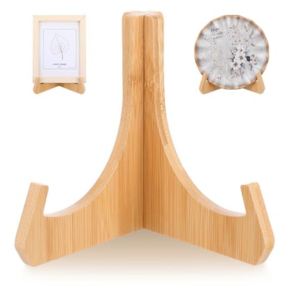 Wooden Plate Stands for Display Bamboo Picture Frame Holder 7 inches Tabletop Easels Frame Folding Display Stand Tabletop Art Holder Book Dish Decorative for Platter Dish Book Photo Plaque