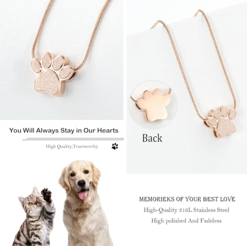 zeqingjw Pet Cremation Jewelry for Ashes Pendant Paw Print Pet Heart Urn Necklace Memorial Keepsake Jewelry for Pet/Dog's/Cat's Ashes - color: Paw-Rose Gold