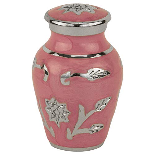 Grace Dark Pink Keepsake Cremation Urn for Ashes, Brass, Pink Urn, Keepsake Sized Cremation Urn, 3 Inches High - color: Dark Pink