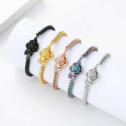 Minicremation Women's Adjustable Rose Urn Bracelet Ashes Holder Memorial Elegant Link Chain Keepsake Cremation Bangle to Hold Ashes - color: Customize