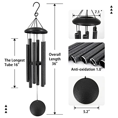 36”Sympathy Wind Chimes in Loving Memory,Tuned Windchimes - size: 36" Black Grey