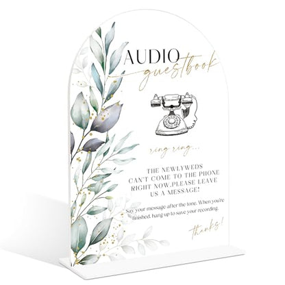 Acrylic Wedding Signs, Greenery Theme Audio Guestbook Sign, Wedding Reception Signage, Bridal Shower Table Decor with Stand, Engagement, Anniversary, Newlywed Events and Parties Supplies, 16 - color: Audio Guestbook Sign, 16