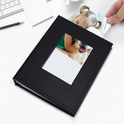 Vienrose Small Photo Album 4x6 Holds 100 Photos, 2 Pack Mini Leather Photo Album with Cover Window, Acid-Free Baby Picture Album for Wedding, Family, Travel & Gift Keepsake, Black - color: Black, size: 50 Pockets