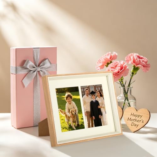 8x10 College Double Photo Frame with Tempered Glass, PS10-WGD6 - color: Wood Grain, size: 8X10 inch