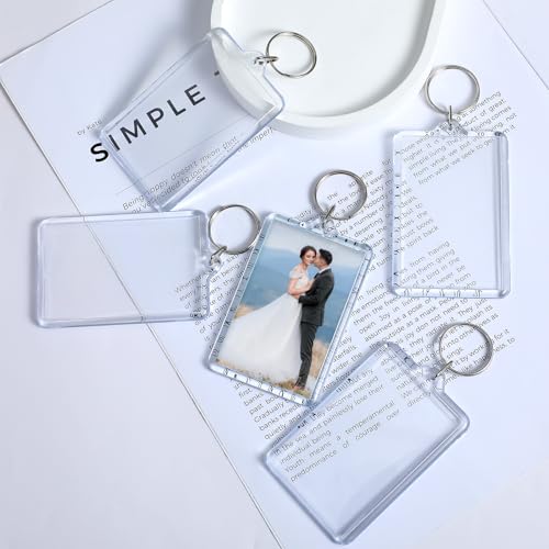 50 PCS Photo Insert Keychains, Acrylic Clear Blank Keyrings Picture Frame Keyring with Split Ring for Personalised Custom and Passport Photo Size, 1.8 Inch by 2.8 Inch