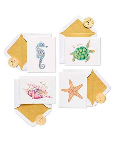 Papyrus Thank You Cards with Envelopes, Sea Creatures (20-Count) - color: white, gold, green, orange