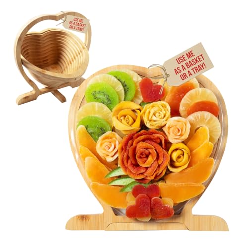 Dried Fruit Gift Basket- Heart Shaped Food Tray- Gourmet Assortment of Premium Tropical Fruits in Reusable Bamboo Heart Basket – Healthy Holiday Snack Gift for Easter, Love, Thank you, Corporate Gifting- Bonnie and Pop - color: Heart
