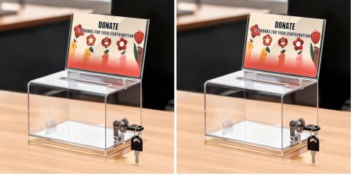 KYODOLED Clear Donation Box With Lock & Slot, Acrylic Raffle Box & Tip Jar (Pack of 2) - color: Clear-PS-1P, size: 6.2 x 4.6 x 4 inch (Pack of 2)