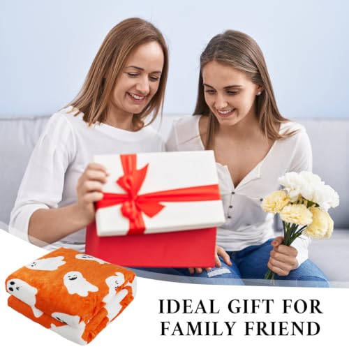 Halloween Blanket Cute Ghost Throw Blankets Gifts for Women Men 50"X60" - color: Orange Ghost