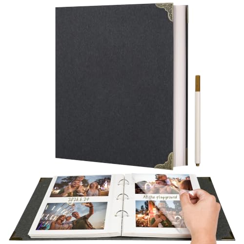 Vienrose 3 Rings Self Adhesive Photo Album 20 Sheets/40 Pages Black | Hardcover, DIY Scrapbooking Kit, Paper Scrapbook, 9 x 10 6 inch, Lover Friends Kids Wedding - color: Black, size: 9'' x 10.6''40Pages