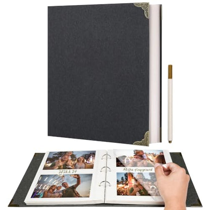 Vienrose 3 Rings Self Adhesive Photo Album 20 Sheets/40 Pages Black | Hardcover, DIY Scrapbooking Kit, Paper Scrapbook, 9 x 10 6 inch, Lover Friends Kids Wedding - color: Black, size: 9'' x 10.6''40Pages
