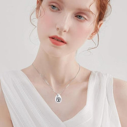 Hearbeingt Teardrop Urn Necklaces for Ashes Tree of Life Memorial Locket - color: Silver
